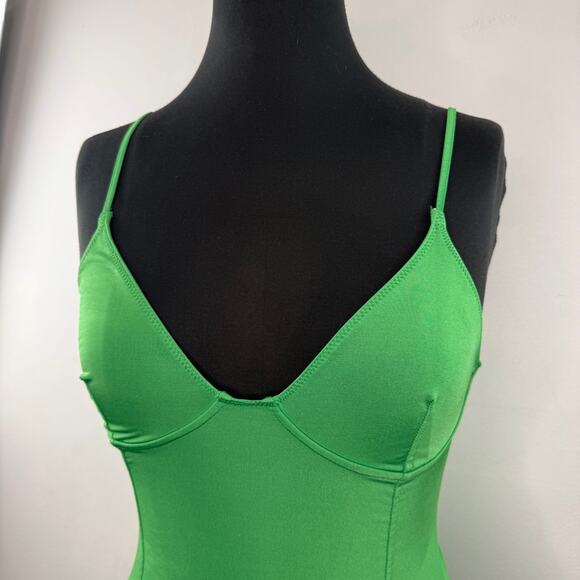 ZARA Green Bustier Bodysuit Stretch Sweetheart Neck Spaghetti Strap Sz M Medium - Picture 2 of 6